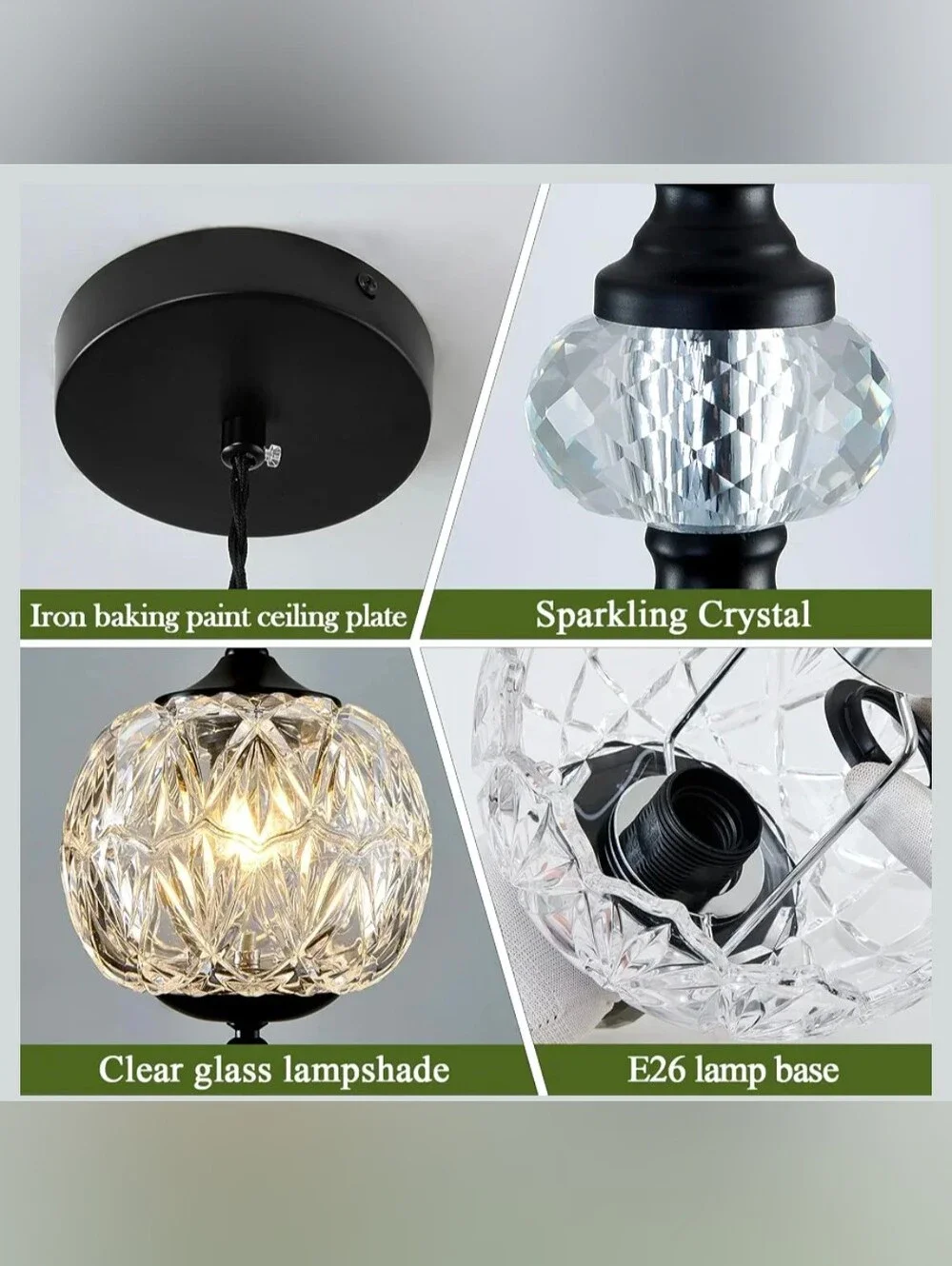 Black Pendant Crystal Glass Light - Simple Elegant Beauty Can Only Describe This